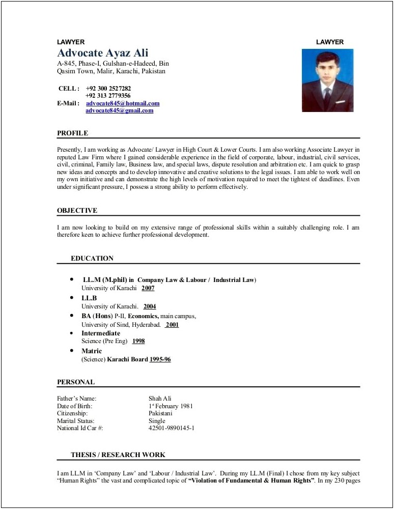 Best Resume For A Comercial Lawyer Sample