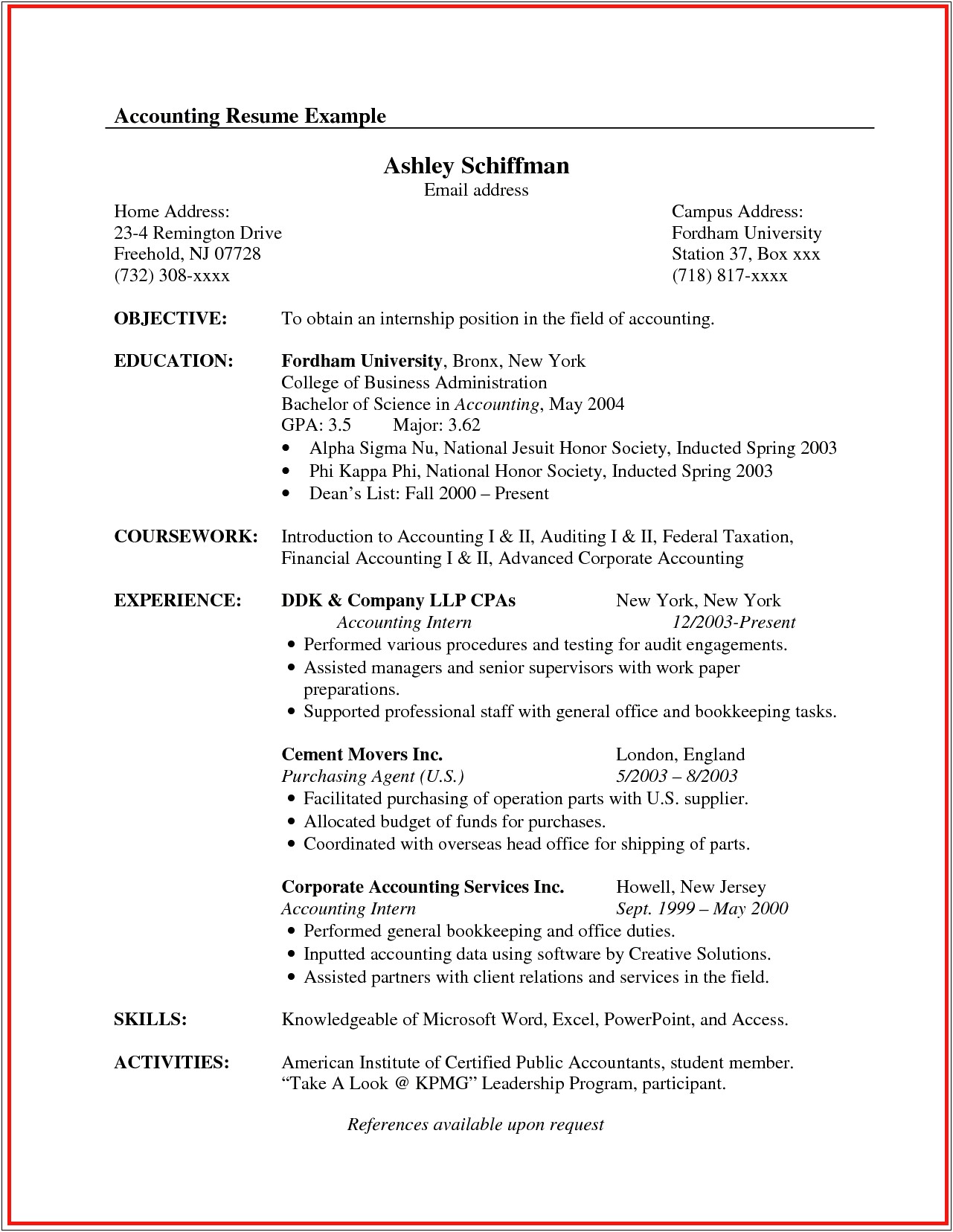 Best Resume For Accounting Internship