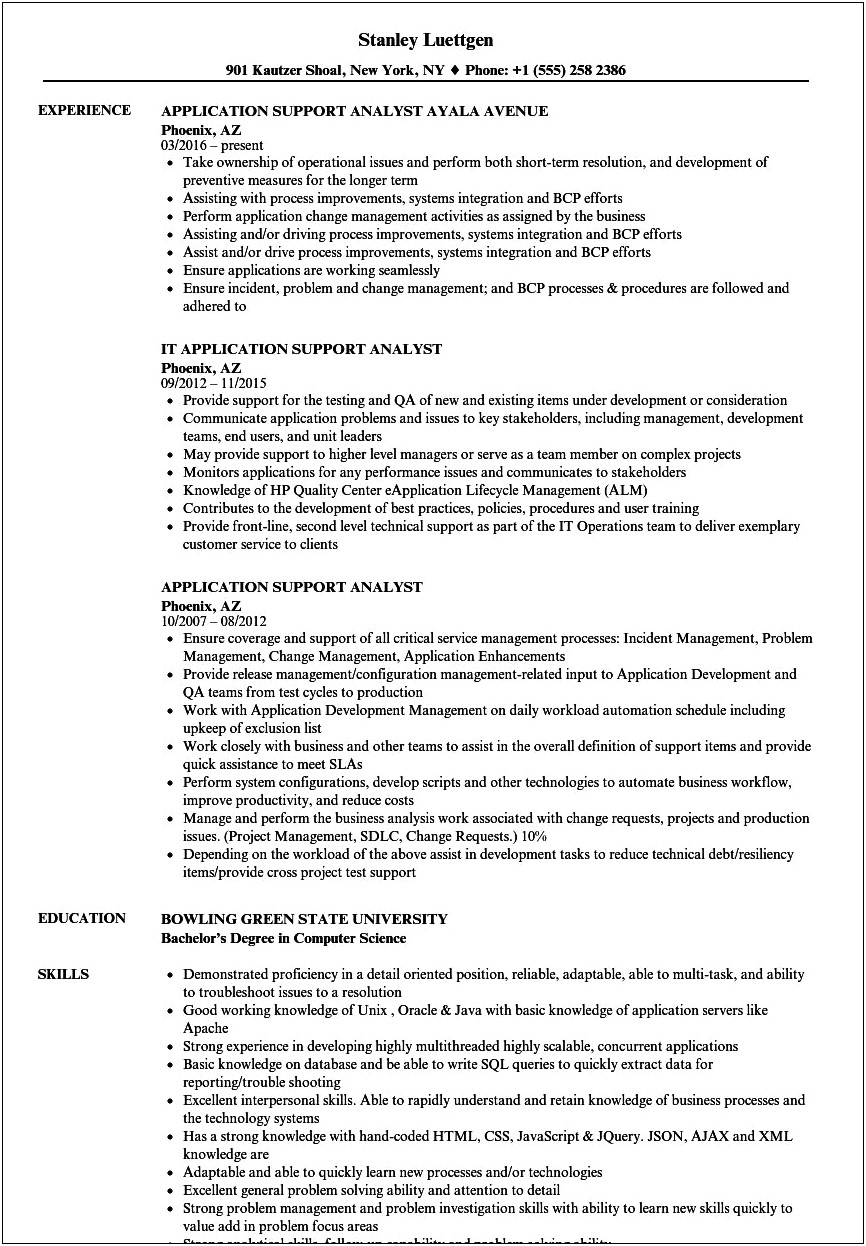 Best Resume For Application Analyst
