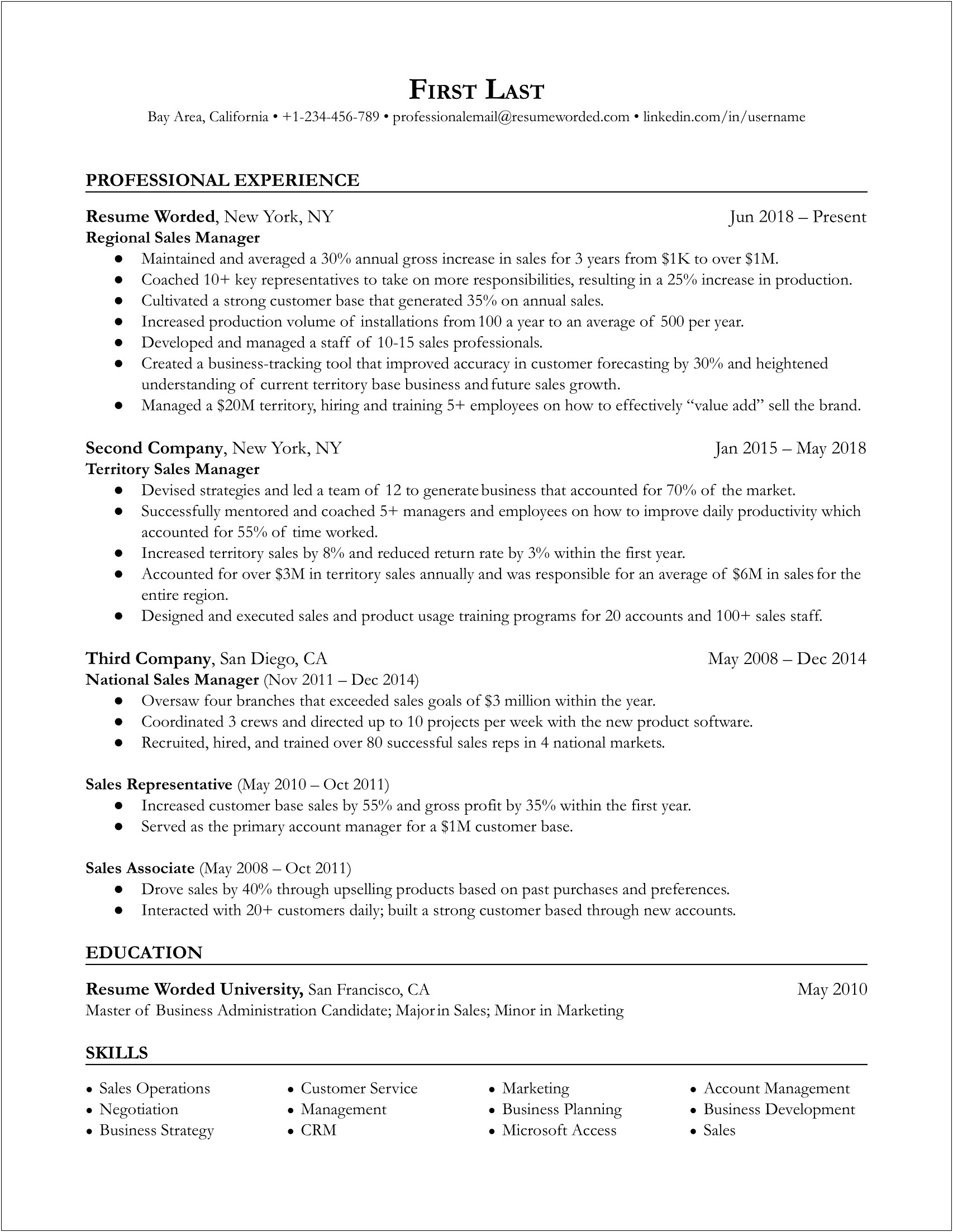 Best Resume For Area Sales Manager