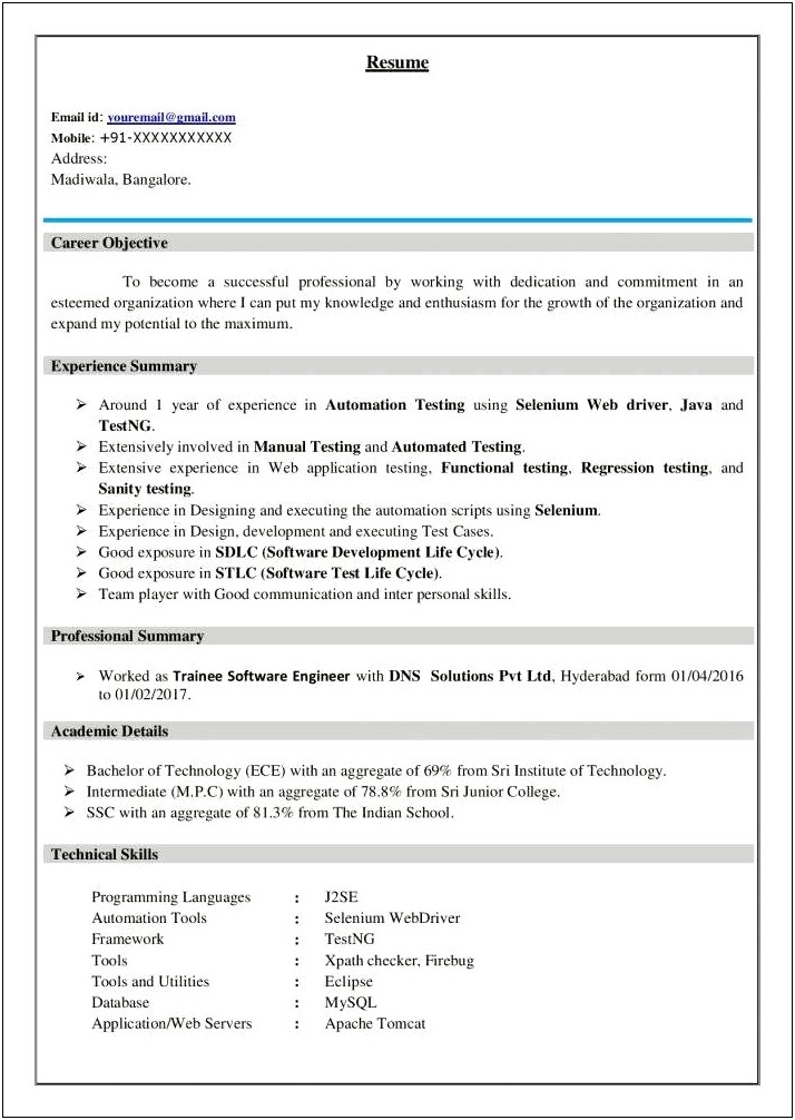 Best Resume For Automation Test Engineer