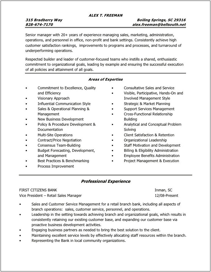 Best Resume For Banking Operation
