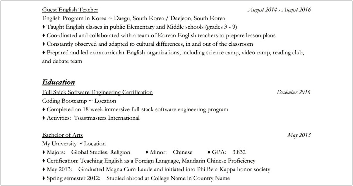 Best Resume For Bootcamp Grads