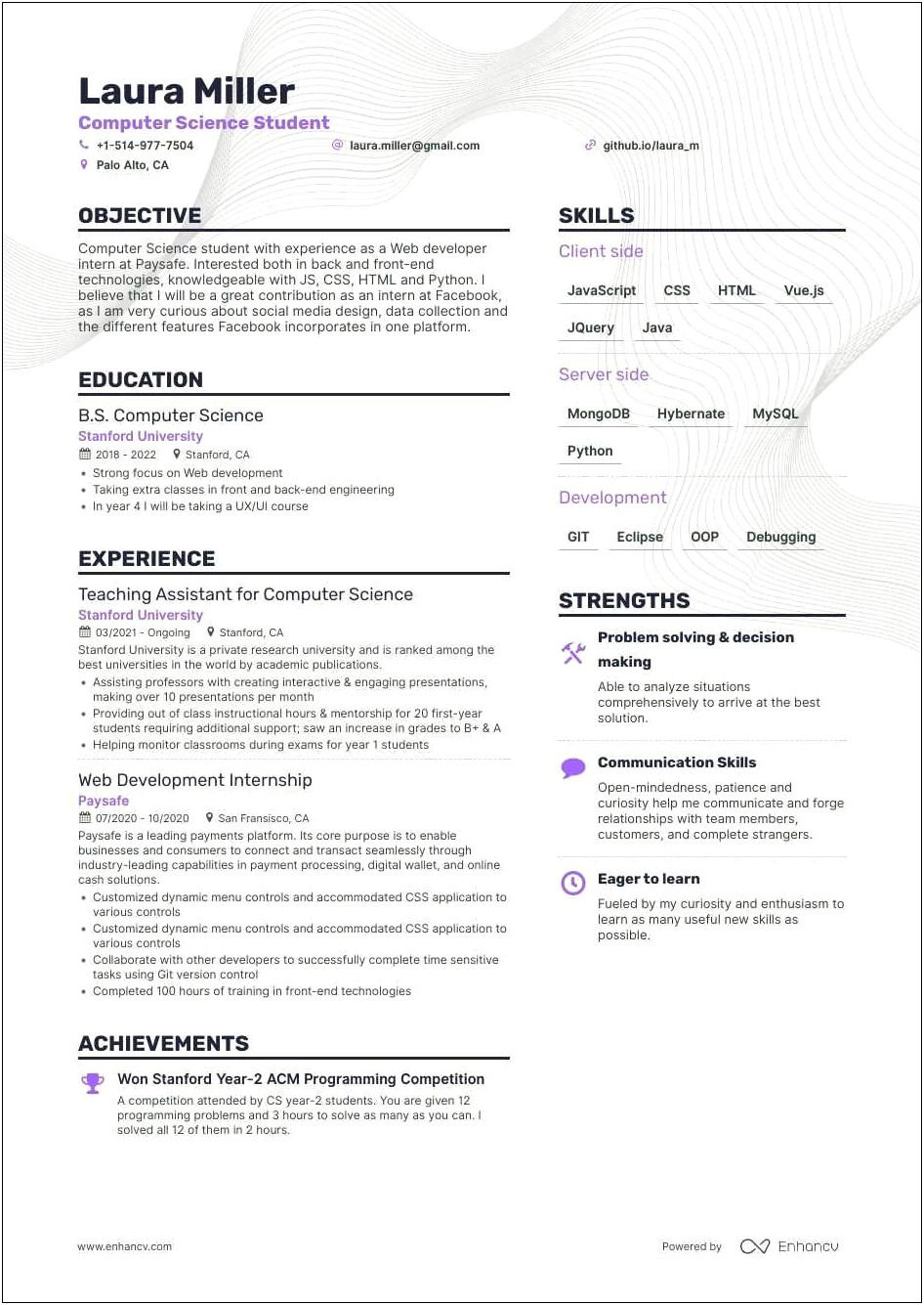 Best Resume For Cs Internships