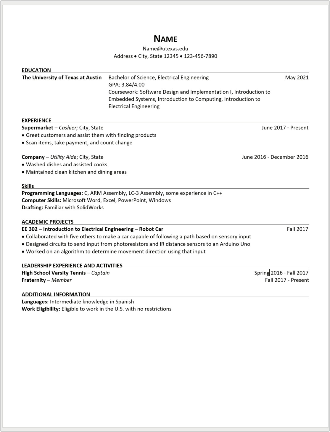 Best Resume For Ece Students