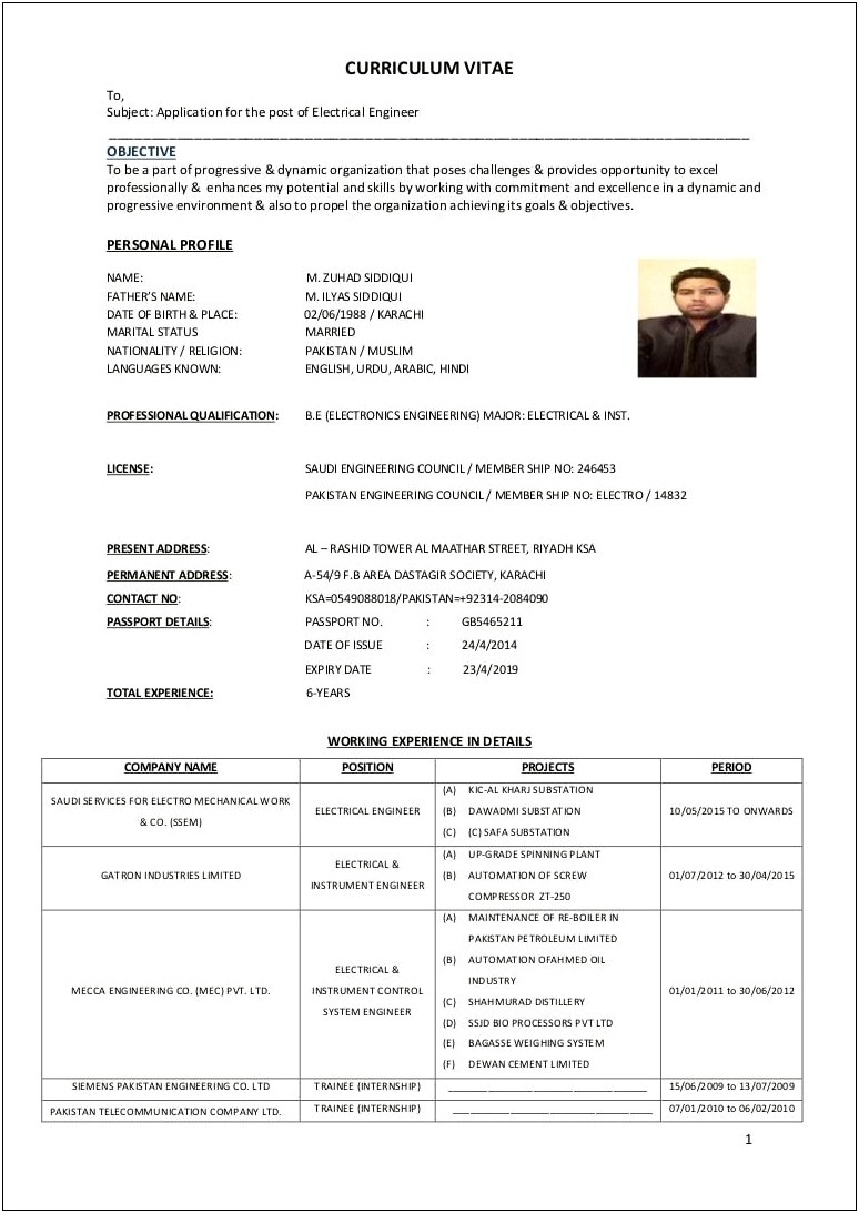 Best Resume For Electrical Engineer
