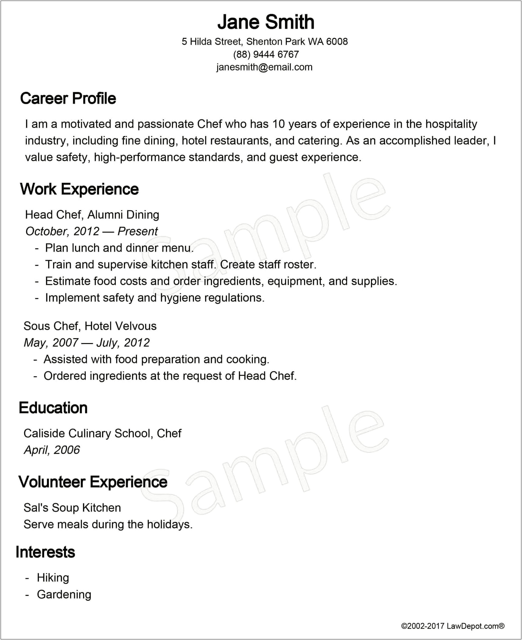 Best Resume For Hospitality Industry