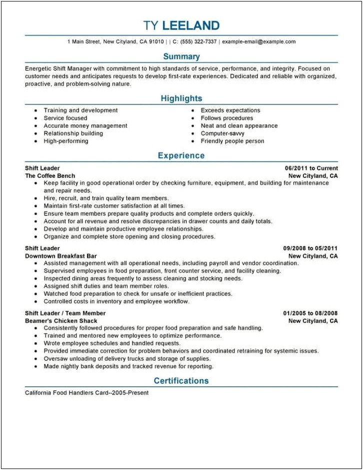 Best Resume For Manager Position
