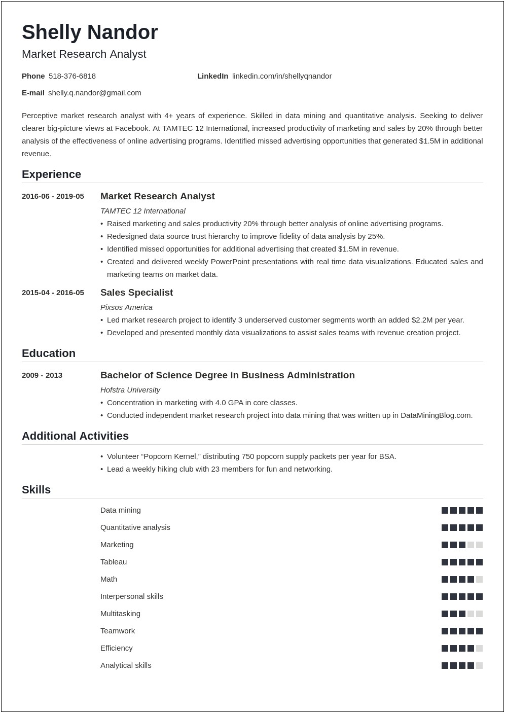 Best Resume For Market Research