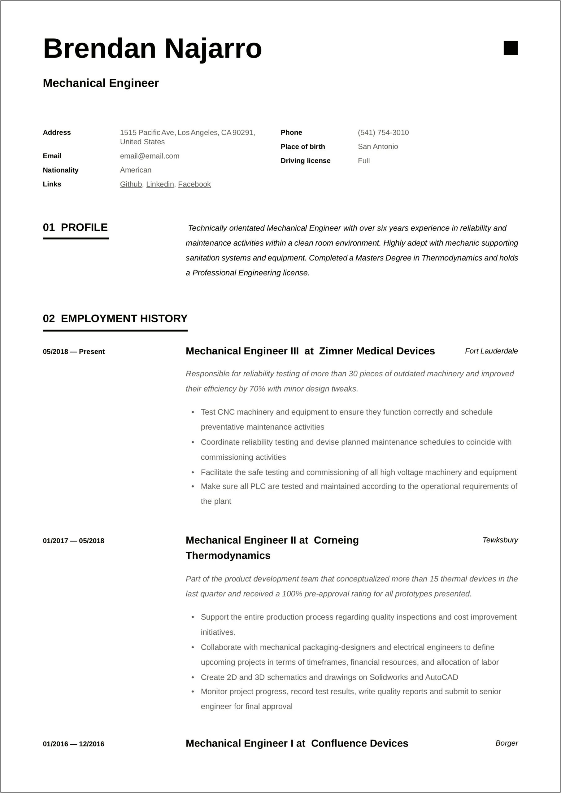Best Resume For Mechanical Engineer Fresher Pdf