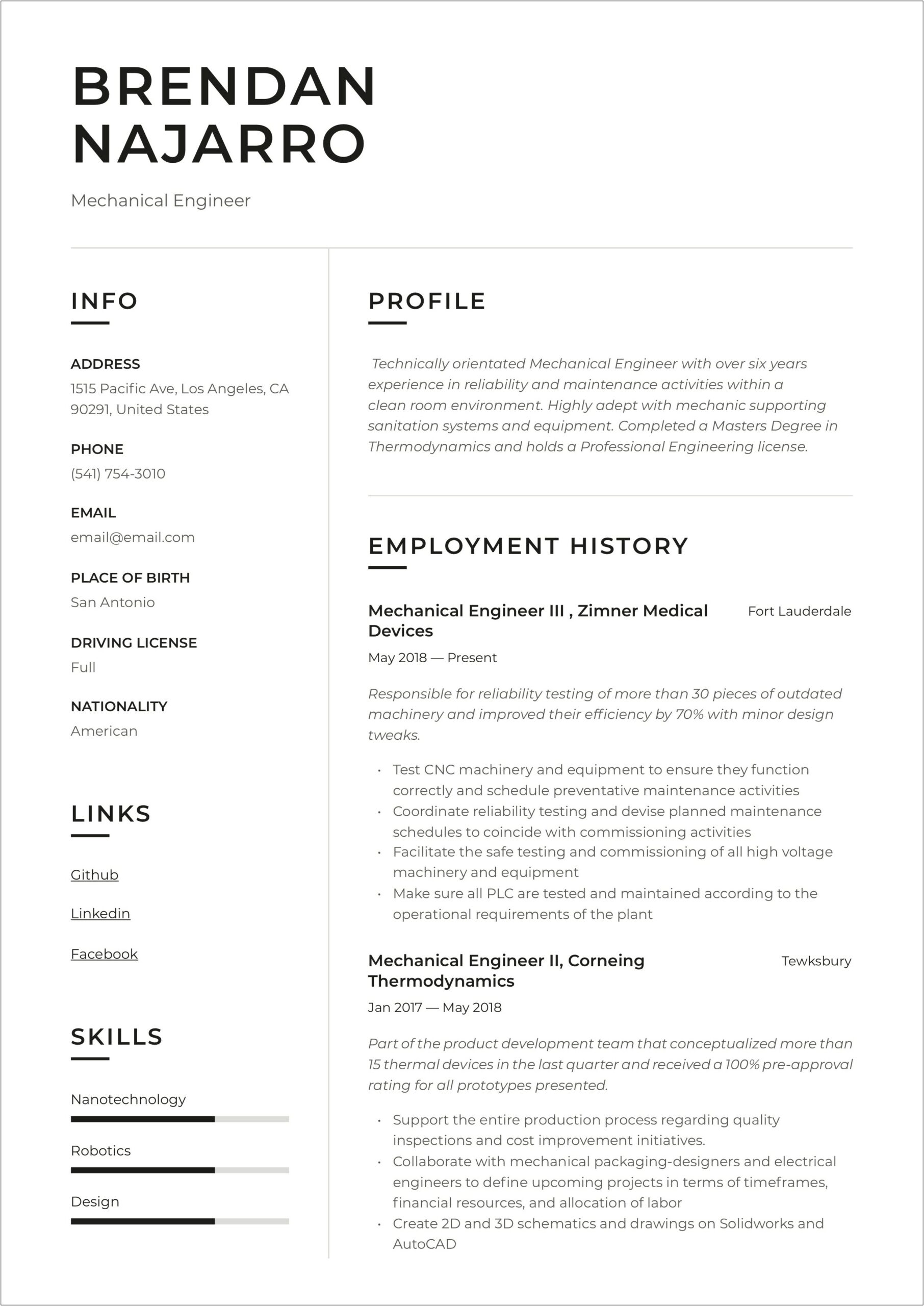 Best Resume For Mechanical Engineer In Word Format
