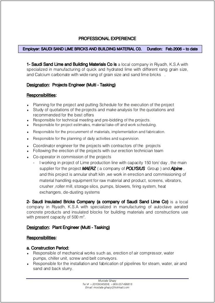 Best Resume For Mechanical Production Engineer