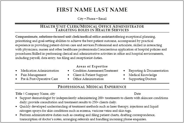 Best Resume For Medical Office