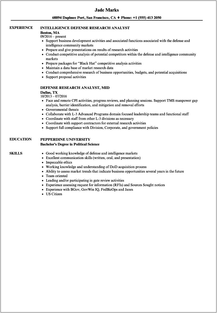 Best Resume For Military Contractor