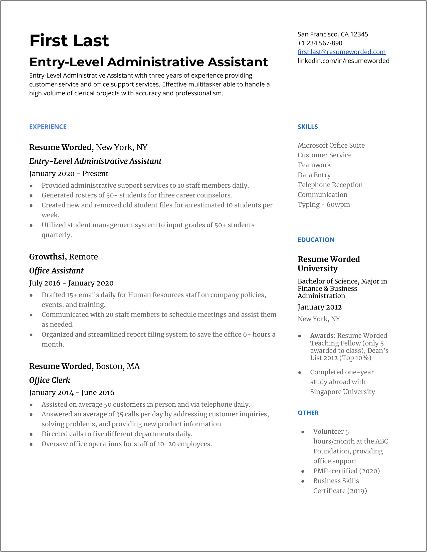 Best Resume For Office Assistant