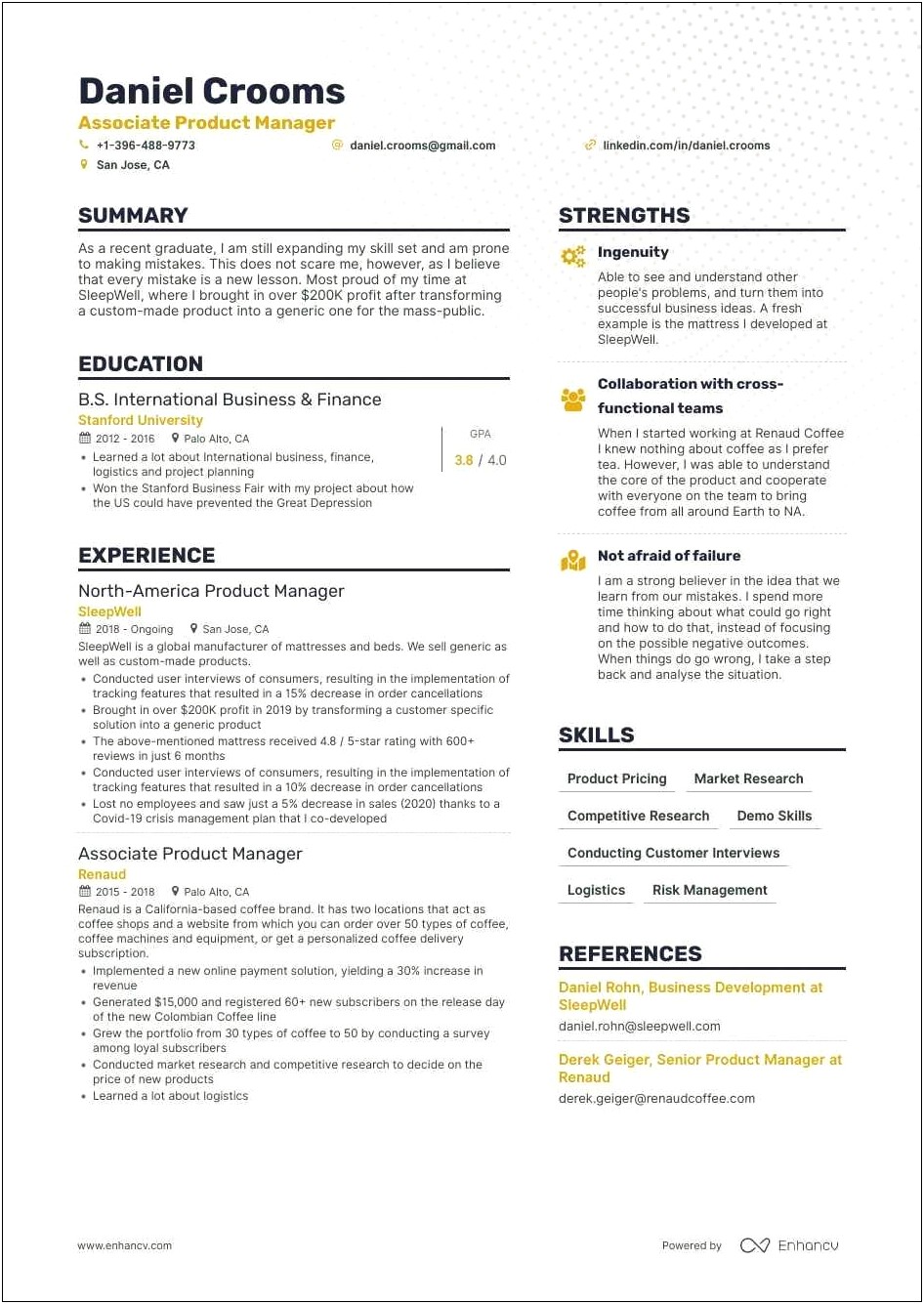 Best Resume For Product Manager