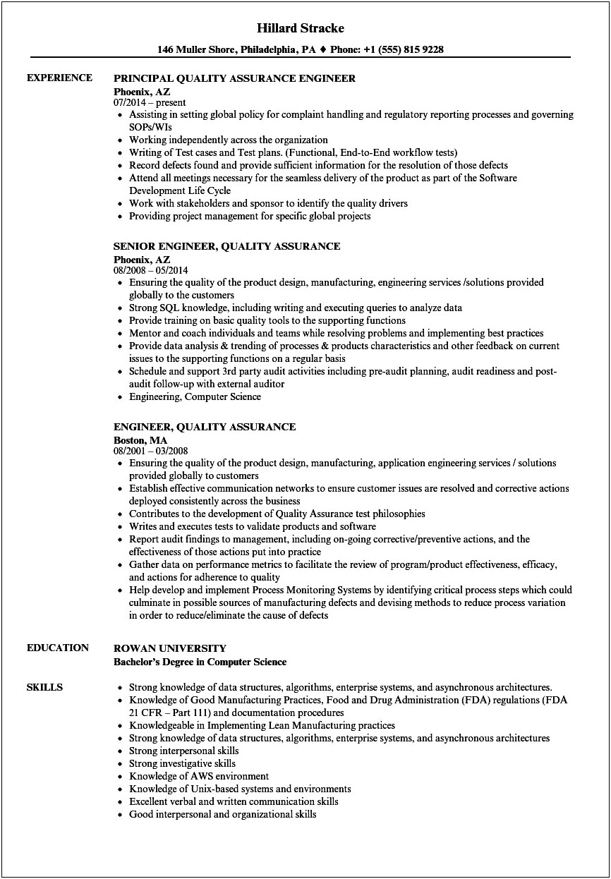 Best Resume For Quality Assurance Engineer