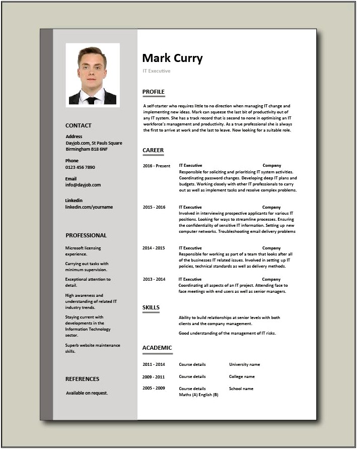 Best Resume Format For Admin Executive