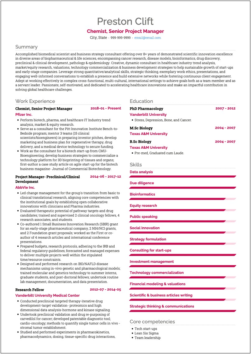 Best Resume Format For Chemist