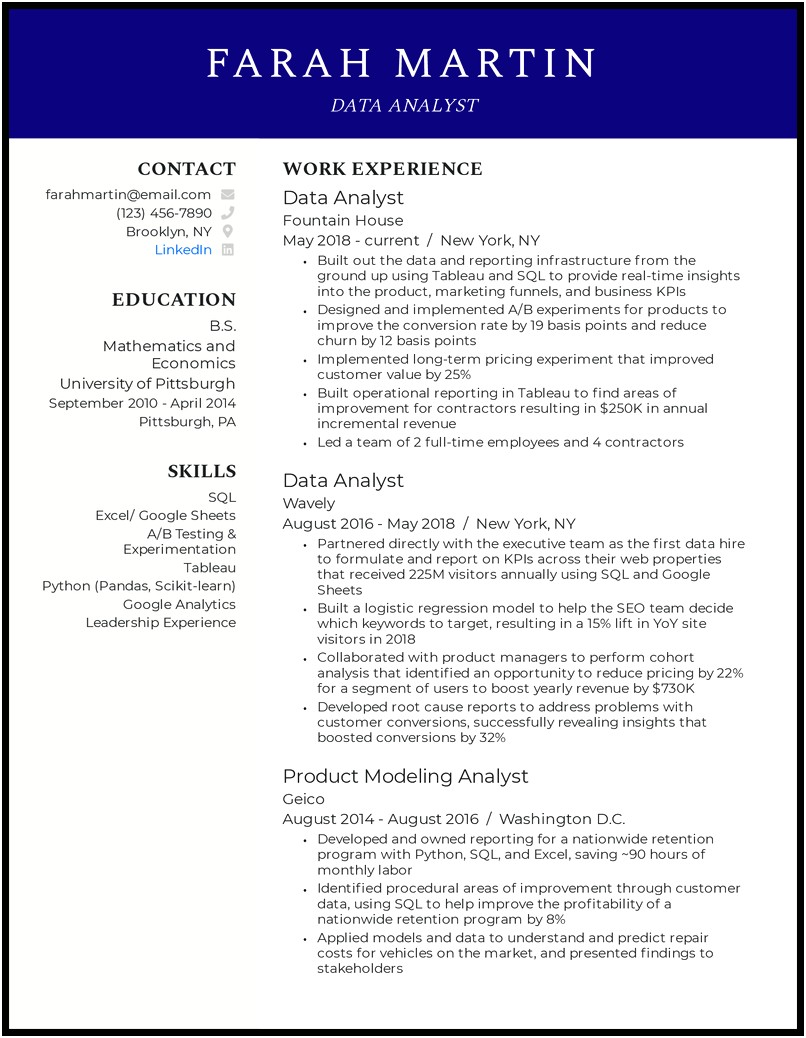 Best Resume Format For Data Analyst