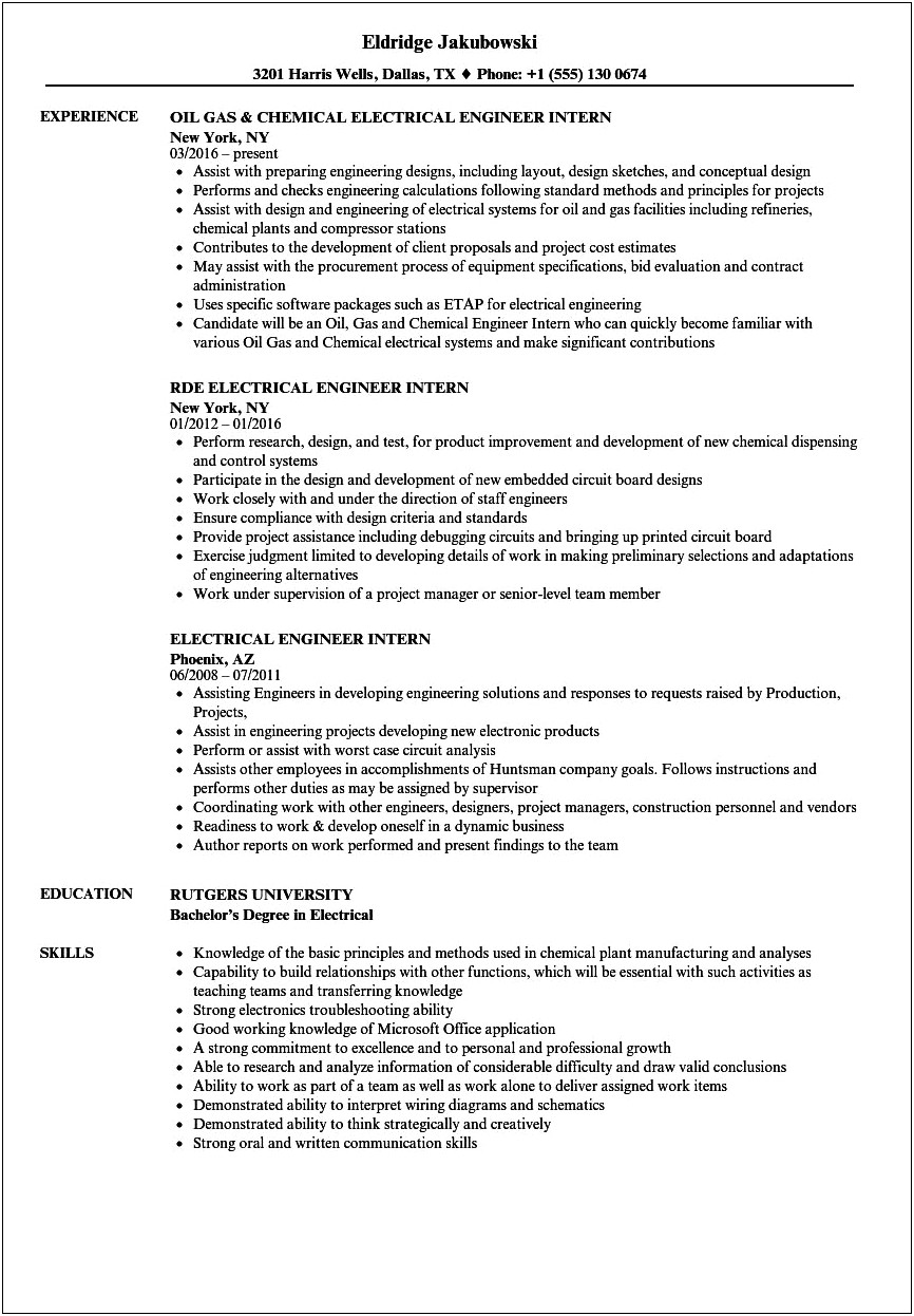 Best Resume Format For Engineering Internship