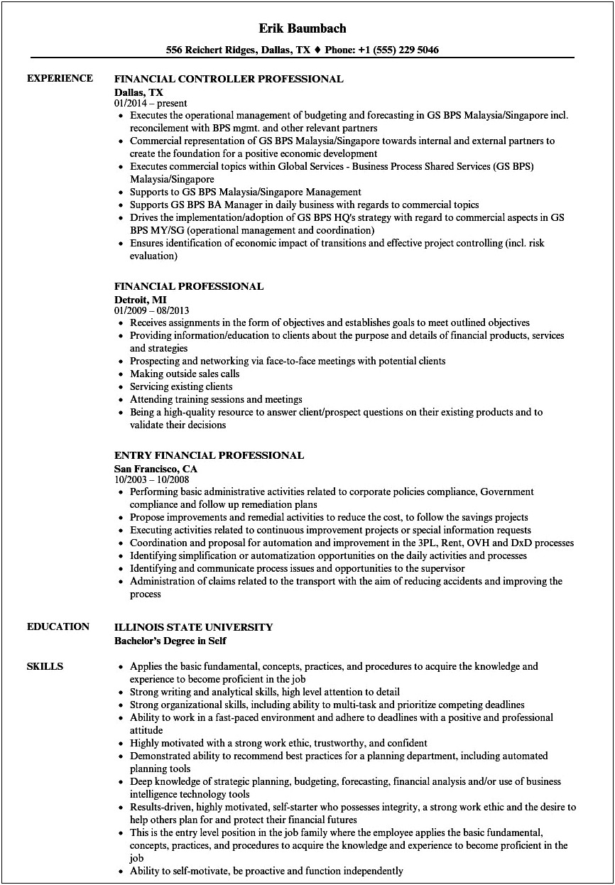 Best Resume Format For Experienced Finance Professionals