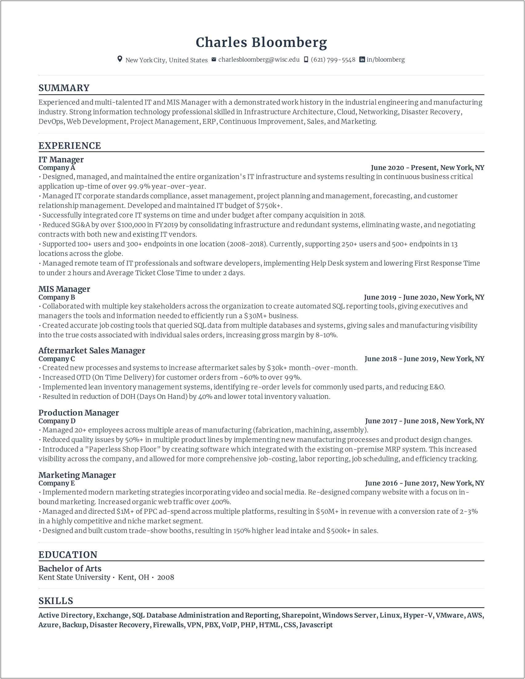 Best Resume Format For It Manager 2018