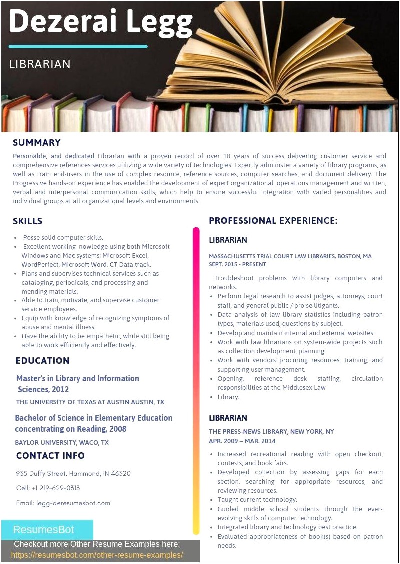 Best Resume Format For Librarian