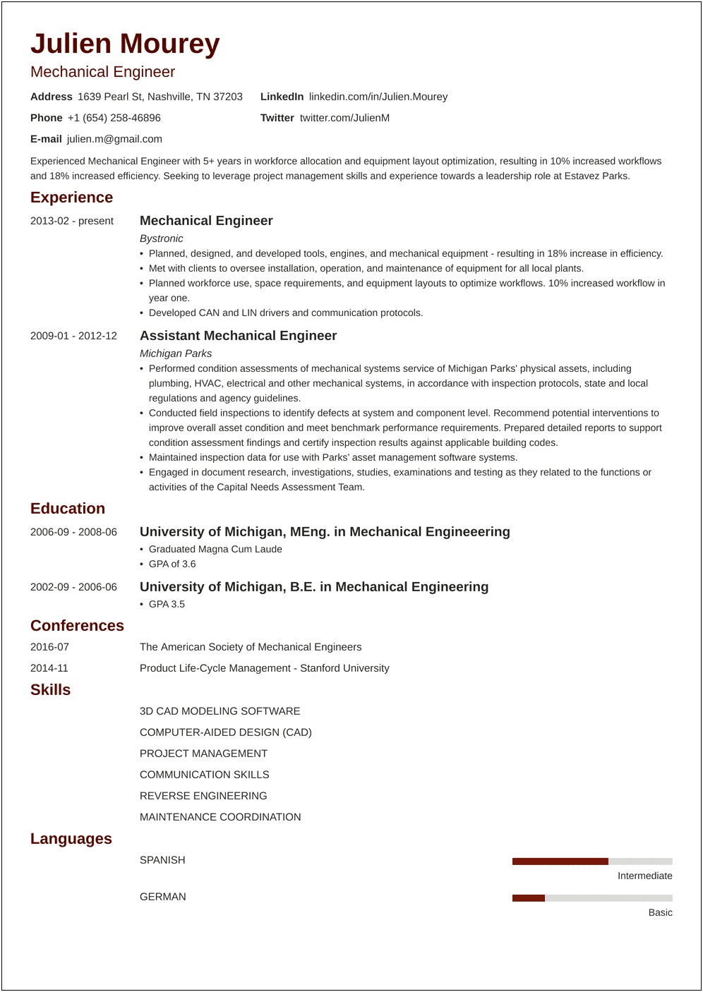 Best Resume Format For Mechanical Engineers Freshers Pdf