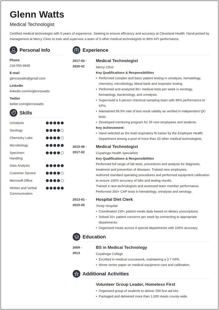 Best Resume Format For Medical Technologist