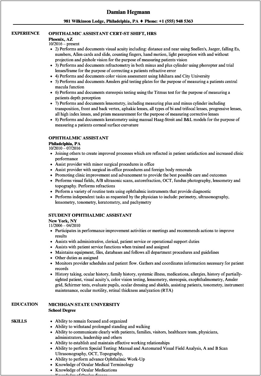 Best Resume Format For Ophthalmologist