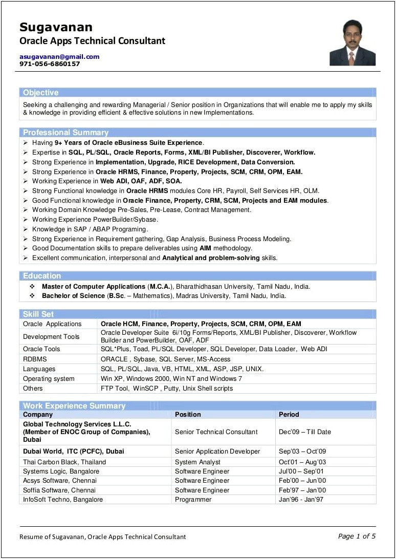 Best Resume Format For Pl Sql Developer
