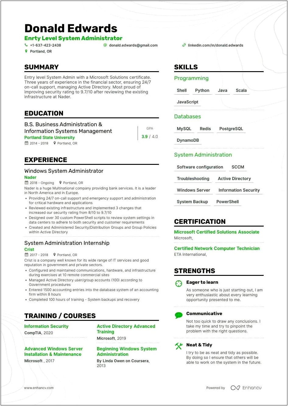 Best Resume Format For System Administrator