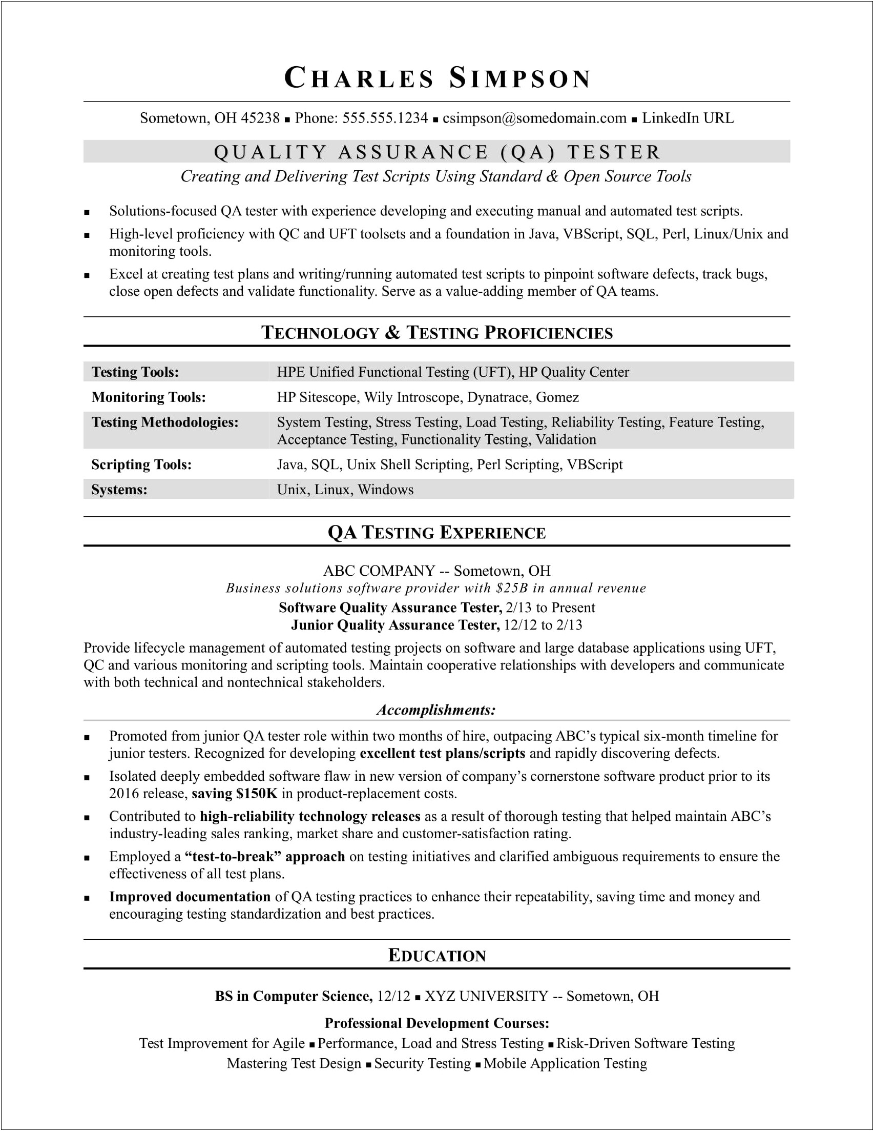 Best Resume Format For Testing Profile