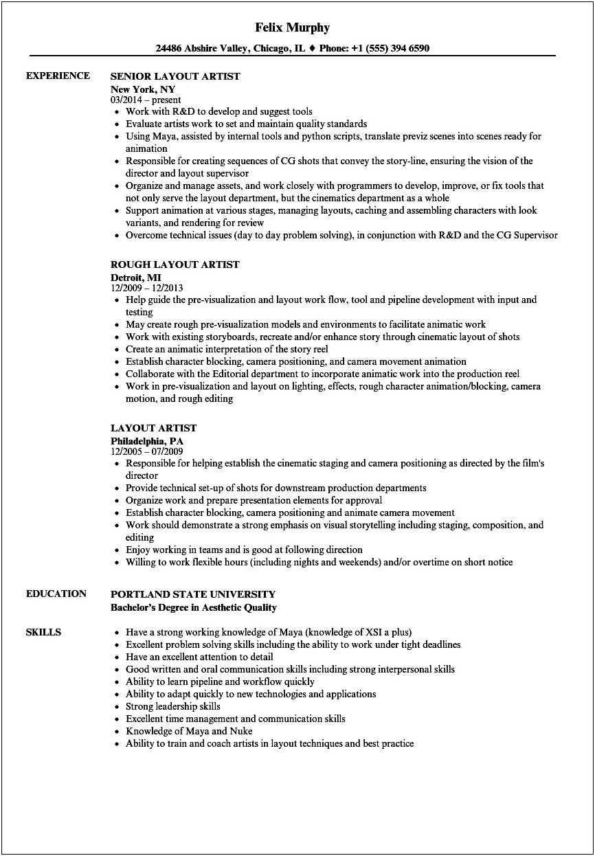 Best Resume Format For Vfx Artist