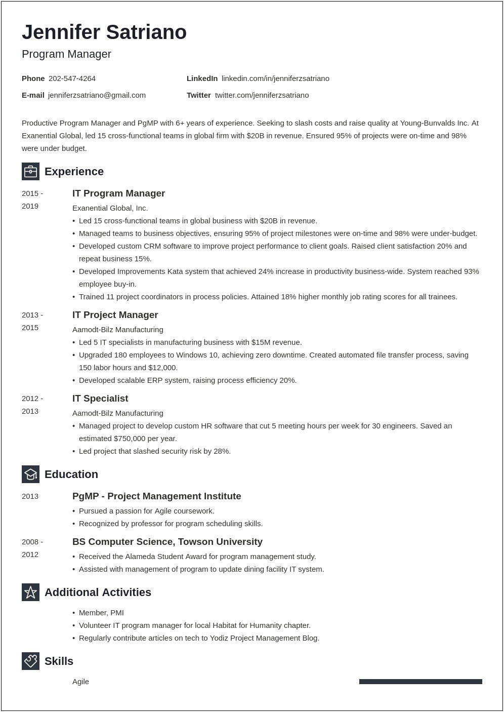 Best Resume Format Program Manager