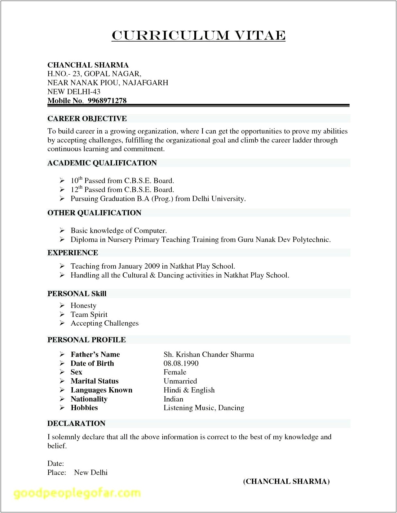 Best Resume Format Without Experience
