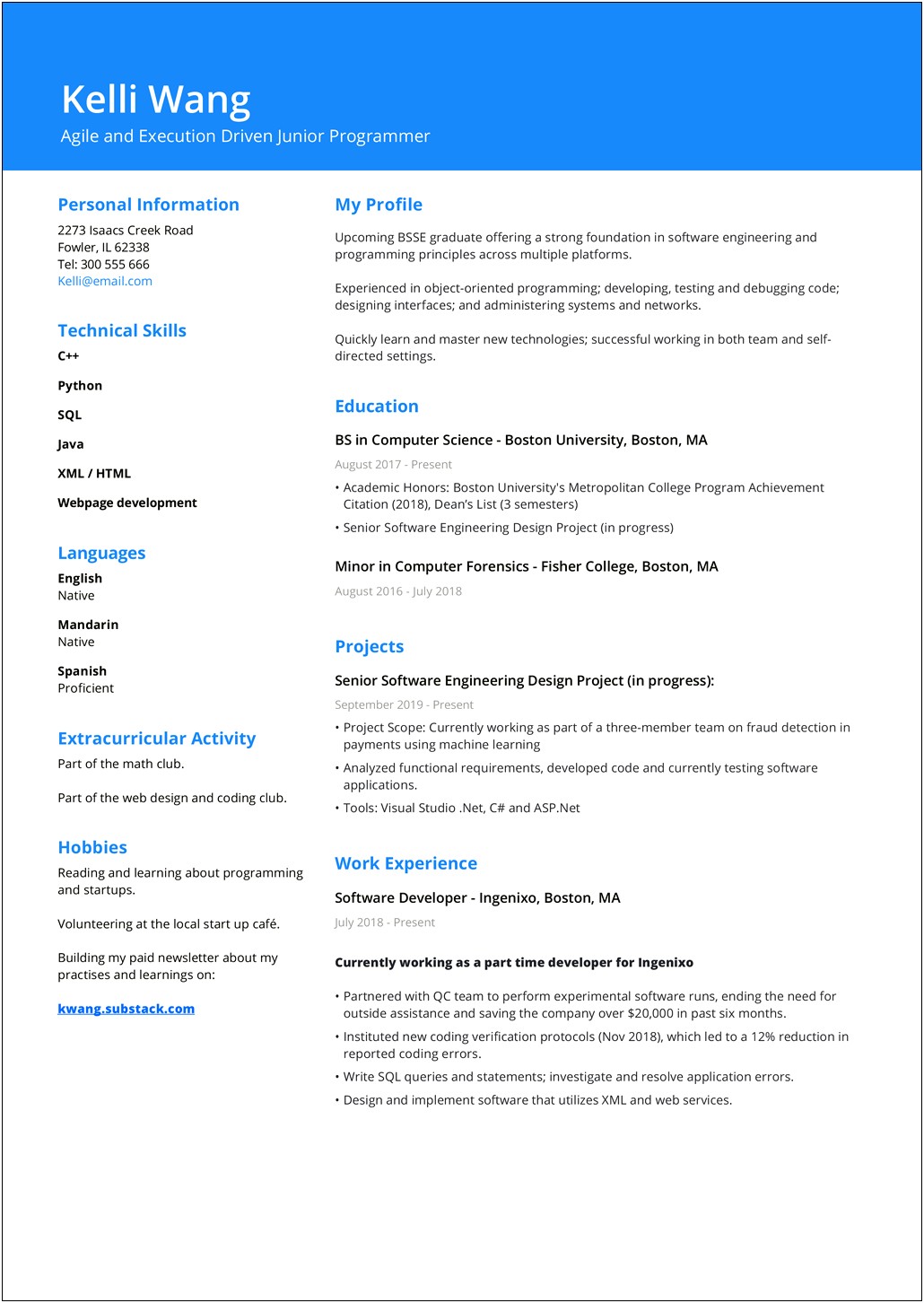 Best Resume Formats For Computer Science Students 2018