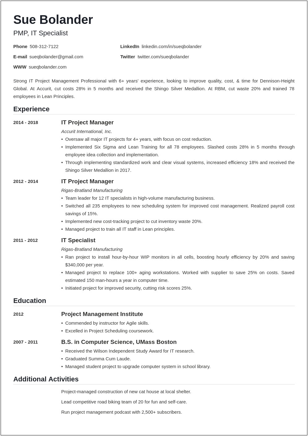 Best Resume Objective For Project Manager