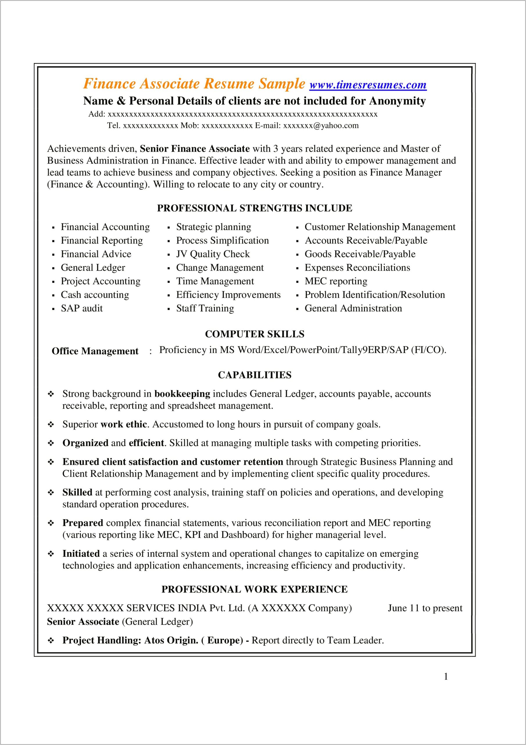 Best Resume Objectives For Finance Associate Seeking