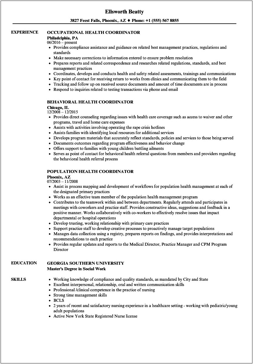 Best Resume Objectives For Heath Unit Coordinator