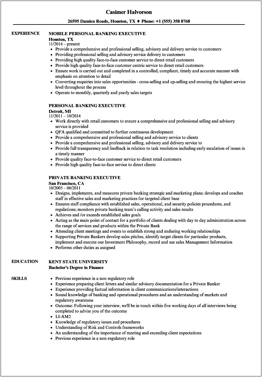 Best Resume Sample For Bankers