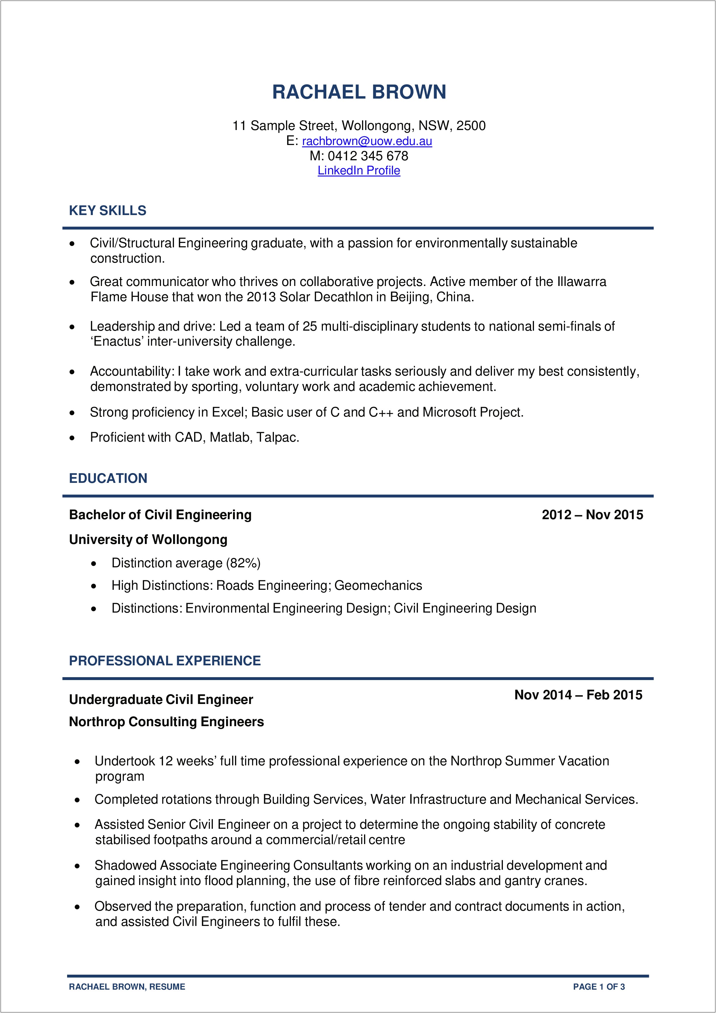 Best Resume Sample For Engineering Students