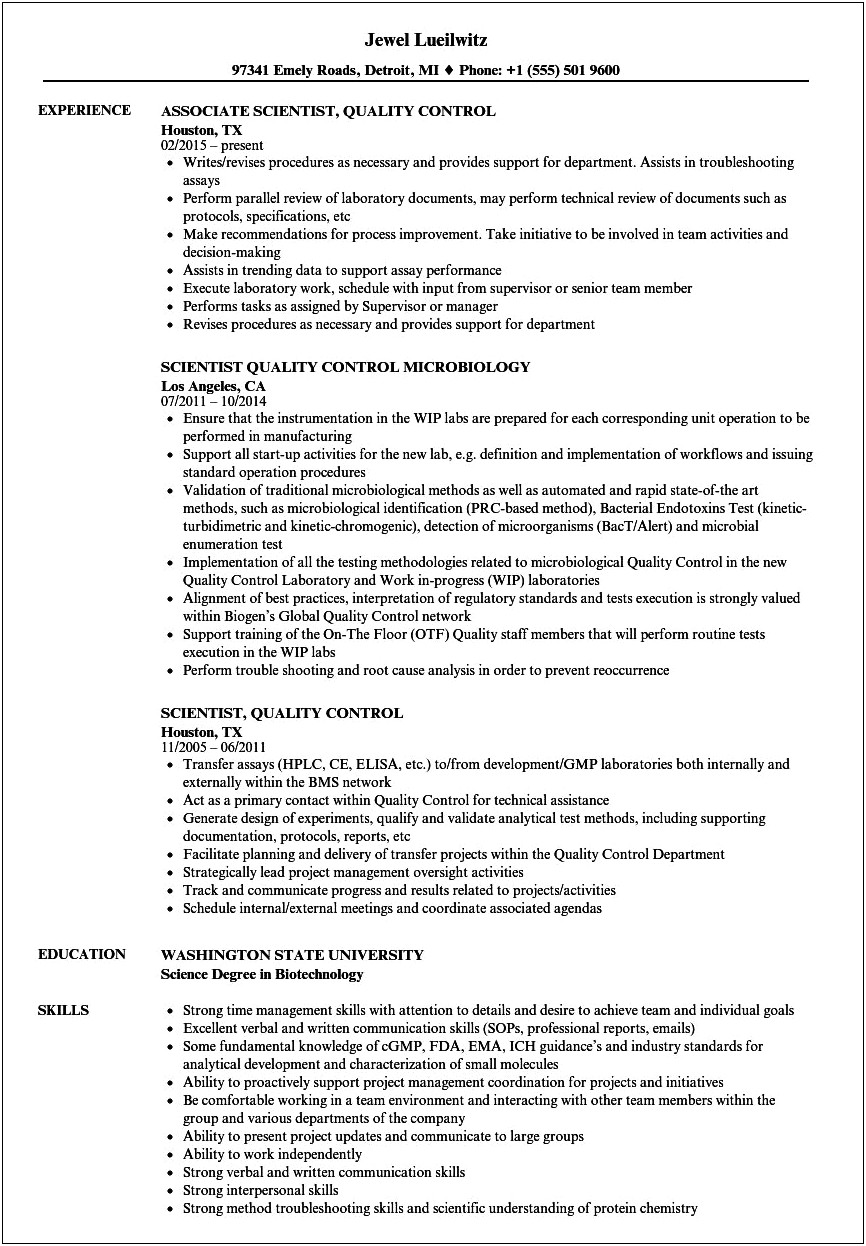 Best Resume Samples For Biotech Firms