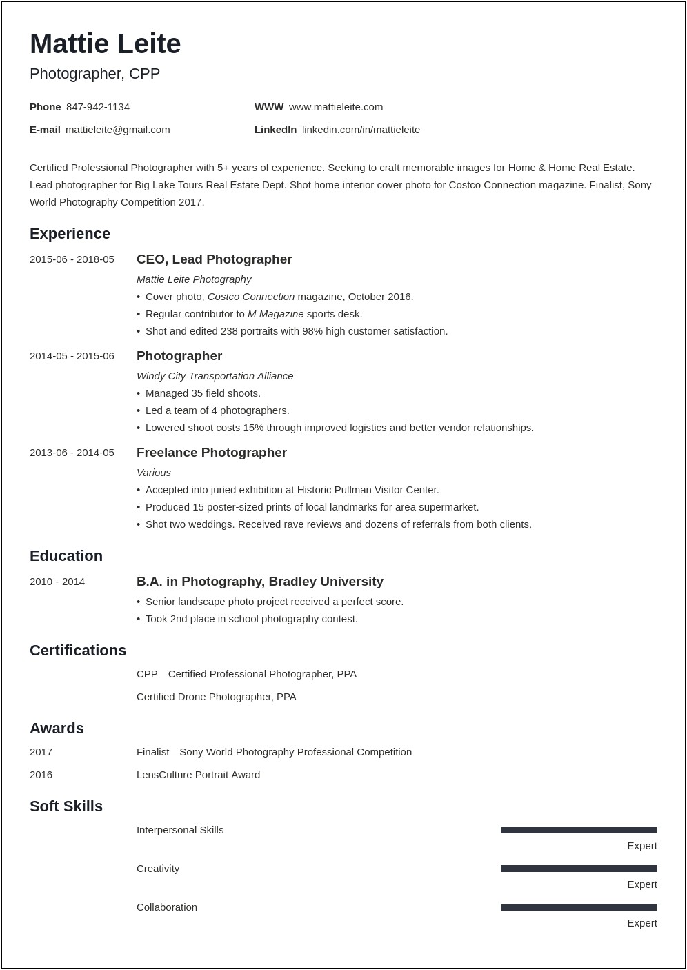 Best Resume Style In Word For Photographers