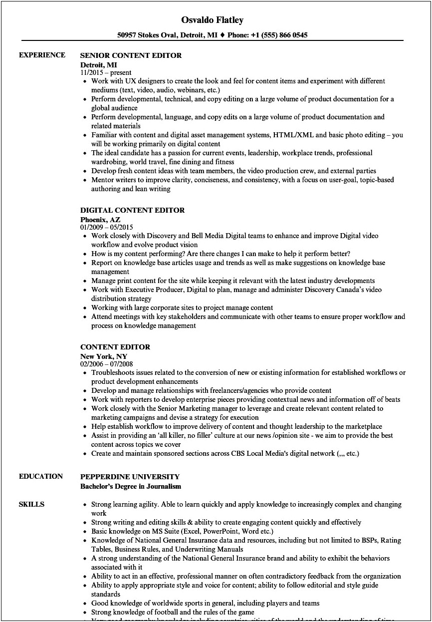 Best Resume Template For A Copy Editor Position