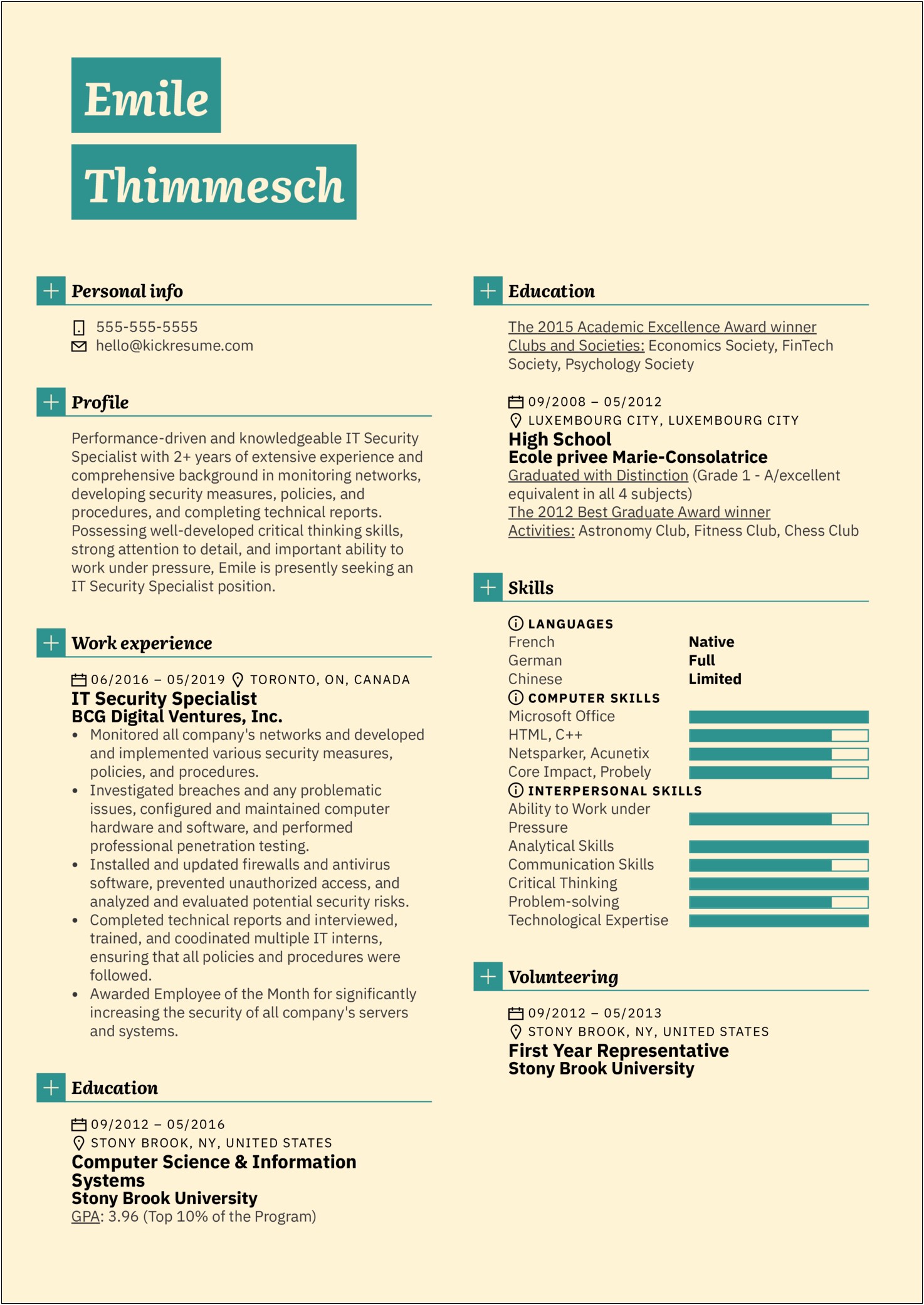 Best Resume Template For Security