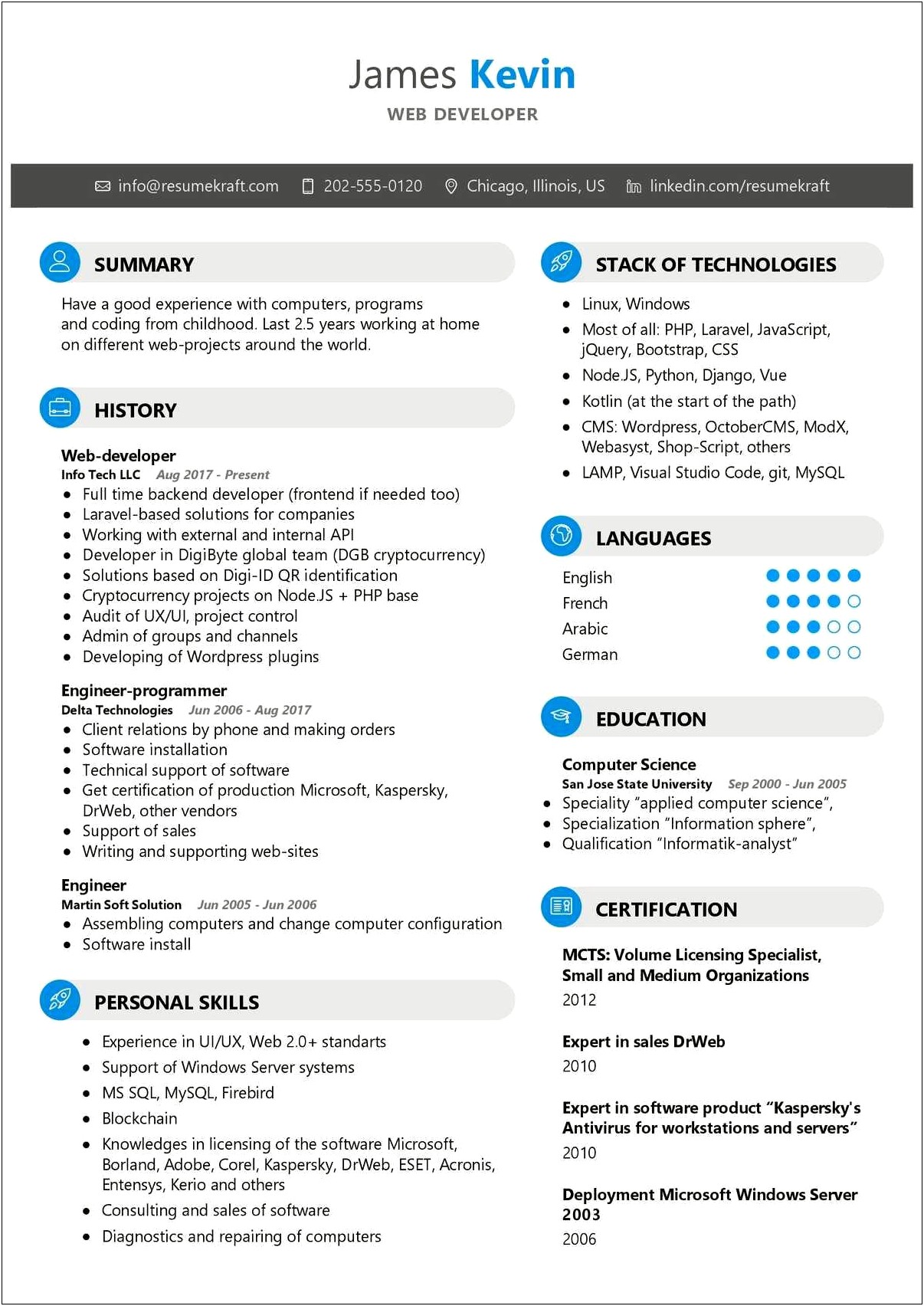 Best Resume Template For Web Developer