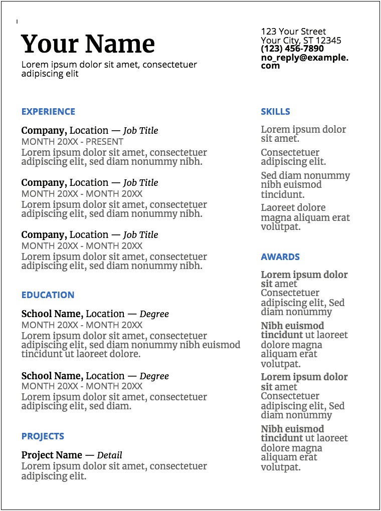 Best Resume Template On Google Docs
