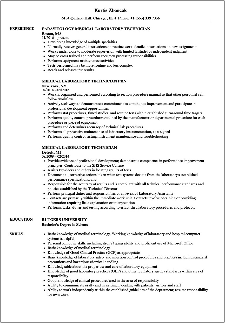Best Resume Templates For A Lab Scientist